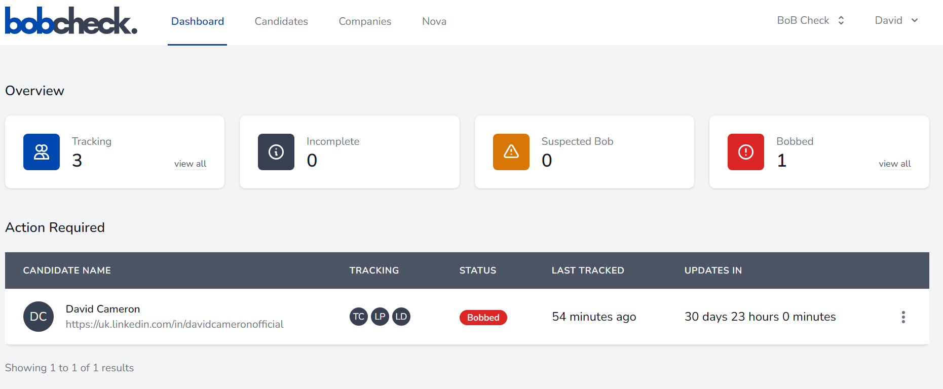 Recruiter dashboard homepage screenshot